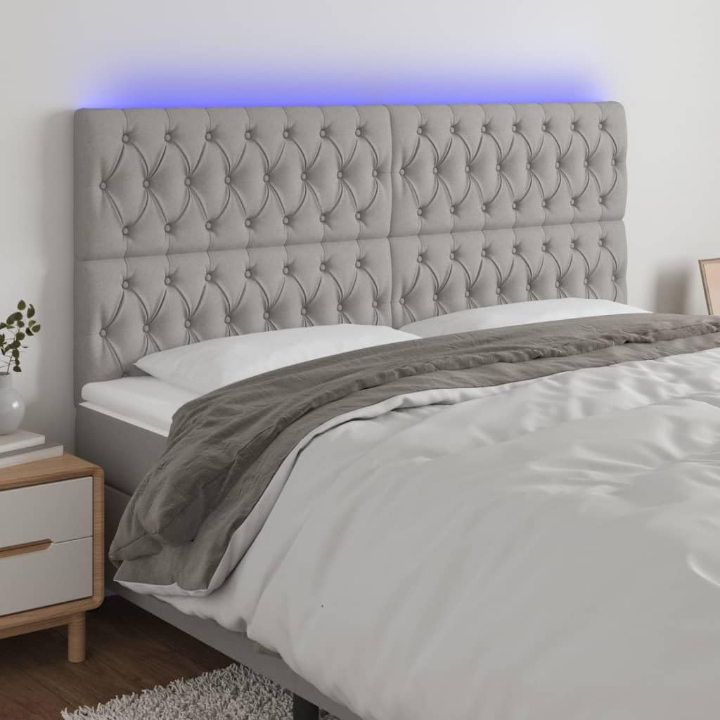 vidaXL LED Headboard, Upholstered Headboard for Bed Home, Bed Headboard with LED Light, Bedroom Furniture, Light Gray 70.9"x2.8"x46.5"/50.4" Fabric